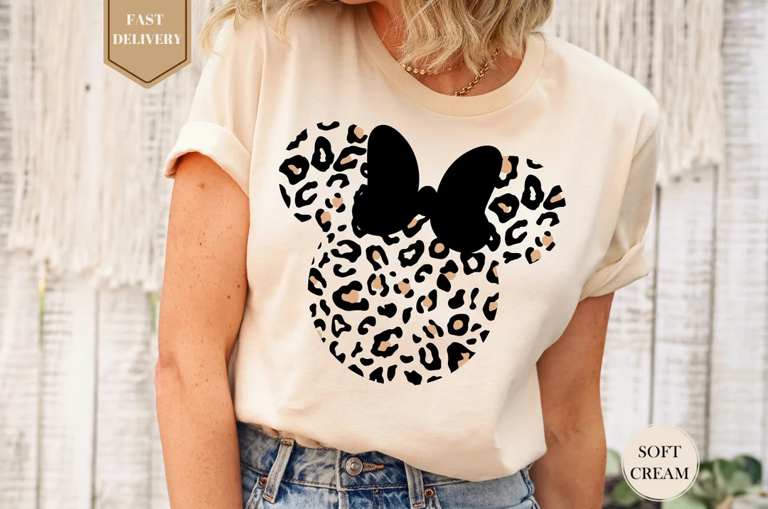 Leopard Print Minnie Mouse Shirt, Cute Disney Mom Shirt, Leopard Minnie Ear Shirt, Leopard Women ... | Etsy (US)