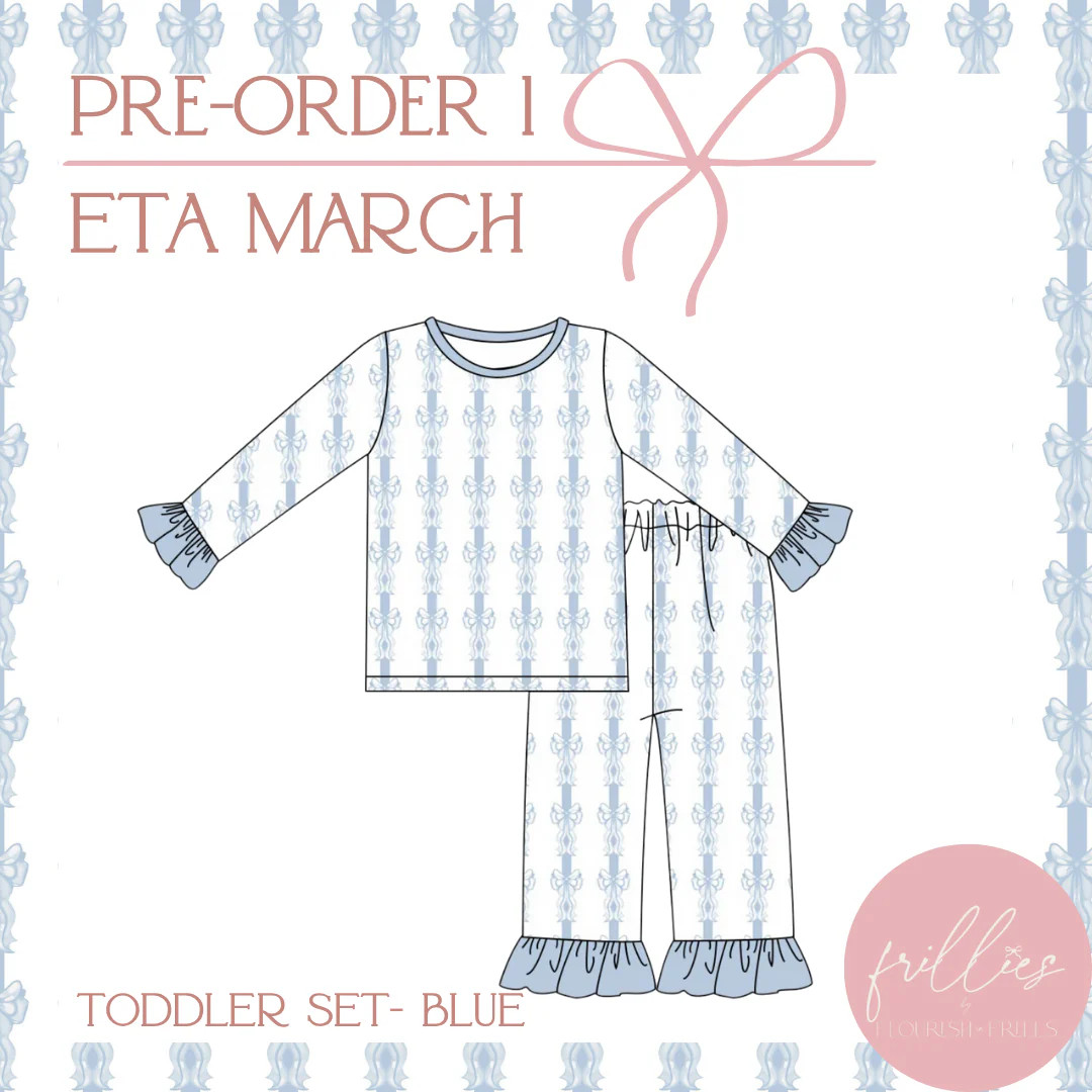 The Brooke Toddler Bow Pant Set- Blue | Flourish in Frills
