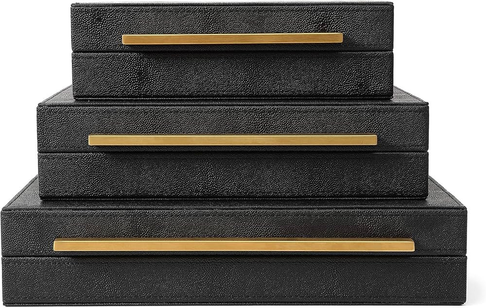 PETCTN Kingflux Faux Black Shagreen Leather Set of 3 Pcs Decorative Boxes, Storage Boxes Jewelry ... | Amazon (US)