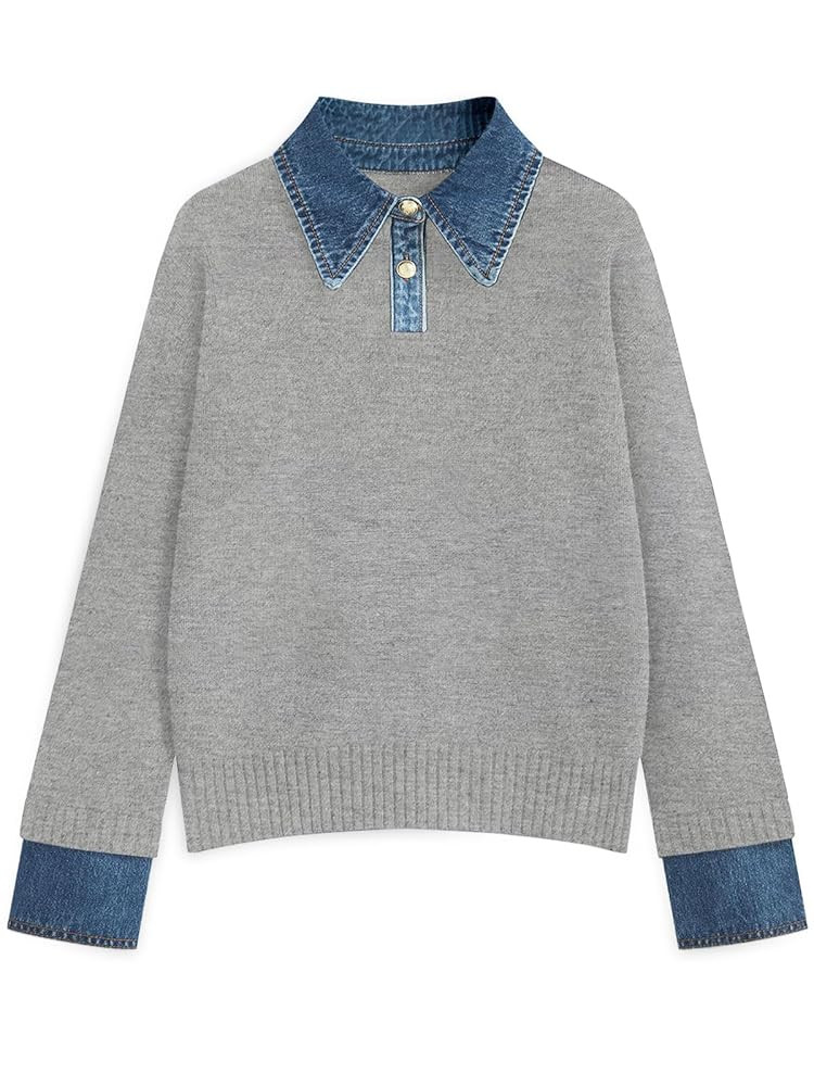 Womens Oversized Sweater Cozy Chunky Long Sleeve Mock Turtleneck V Neck Button Down Denim Polo Pu... | Amazon (US)