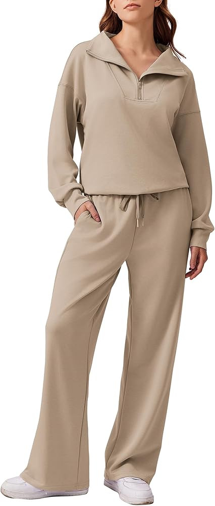 PINSPARK 2 Piece Sets for Women 2024 Fall Outfits Sweatsuit Oversized Sweatshirt Wide Leg Sweatpa... | Amazon (US)