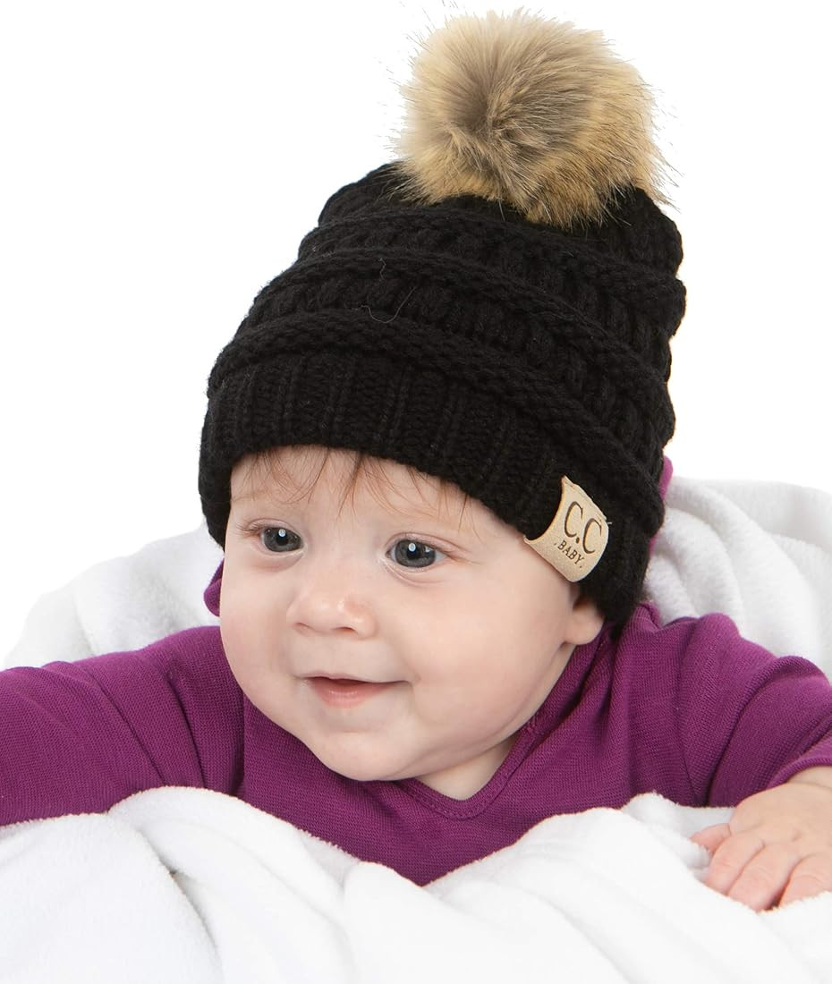 Funky Junque Exclusives Baby Infant Beanie Knit Warm Winter Pom Skull Cap Hat | Amazon (US)