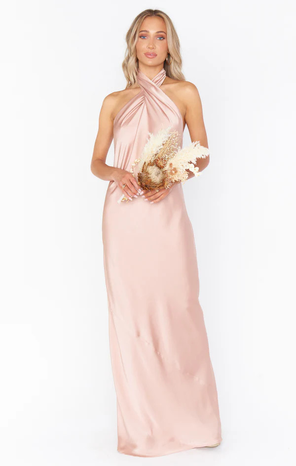 Jasmine Halter Maxi Dress ~ Rose Gold Luxe Satin | Show Me Your Mumu