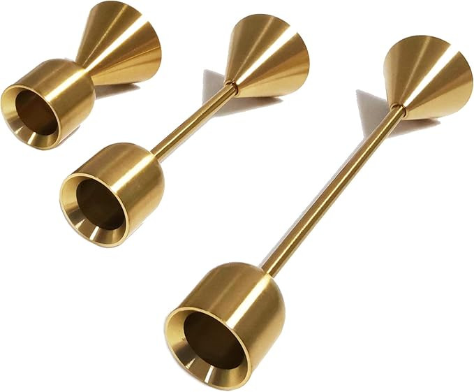 Brass Gold Candlestick Holder Set of 3 Candle Stick Holders kit, Taper Candle Holders, Aluminum D... | Amazon (US)