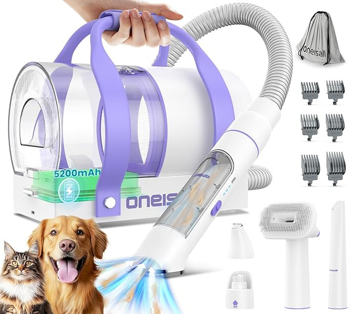 oneisall Cordless Low Noise Dog Grooming Vacuum,5200 mAh Dog Grooming Kit with Clippers,Nail Grin... | Amazon (US)