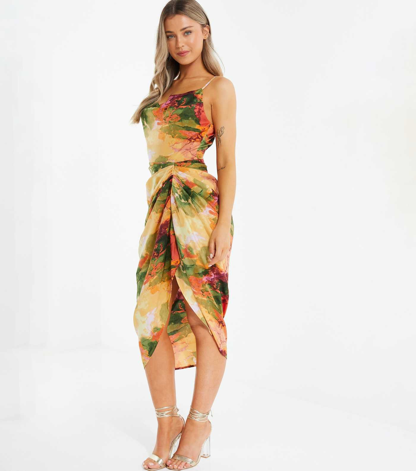 QUIZ Multicoloured Marble Print Ruched Midi Dress
						
						Add to Saved Items
						Remove fr... | New Look (UK)