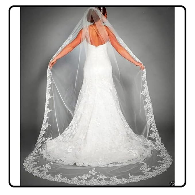 Ursumy Bride Wedding Lace Veils Long Cathedral Veil Soft Tulle Bridal Veils with Comb 118" (White... | Amazon (US)