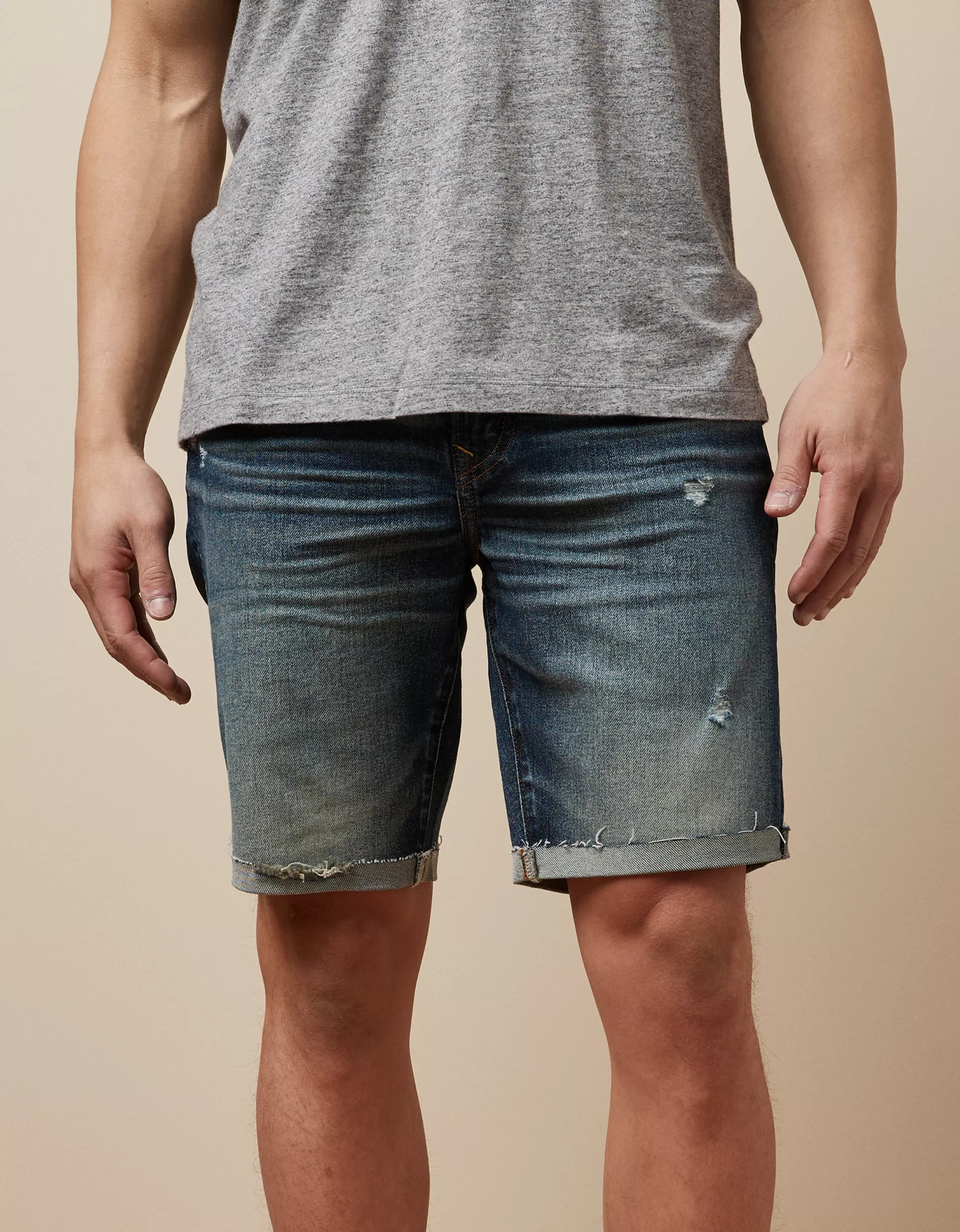 AE AirFlex+ Ultrasoft 9" Patched Denim Short | American Eagle Outfitters (US & CA)