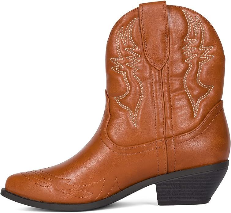 Amazon.com | Susan- Women's Cowboy Western Ankle Booties W/Stitched Pointed Toe Stacked Heel Cowg... | Amazon (US)