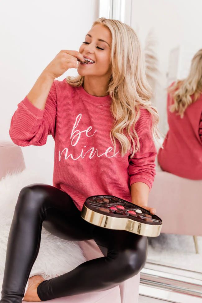 Be Mine Script Corded Red Sweatshirt | The Pink Lily Boutique
