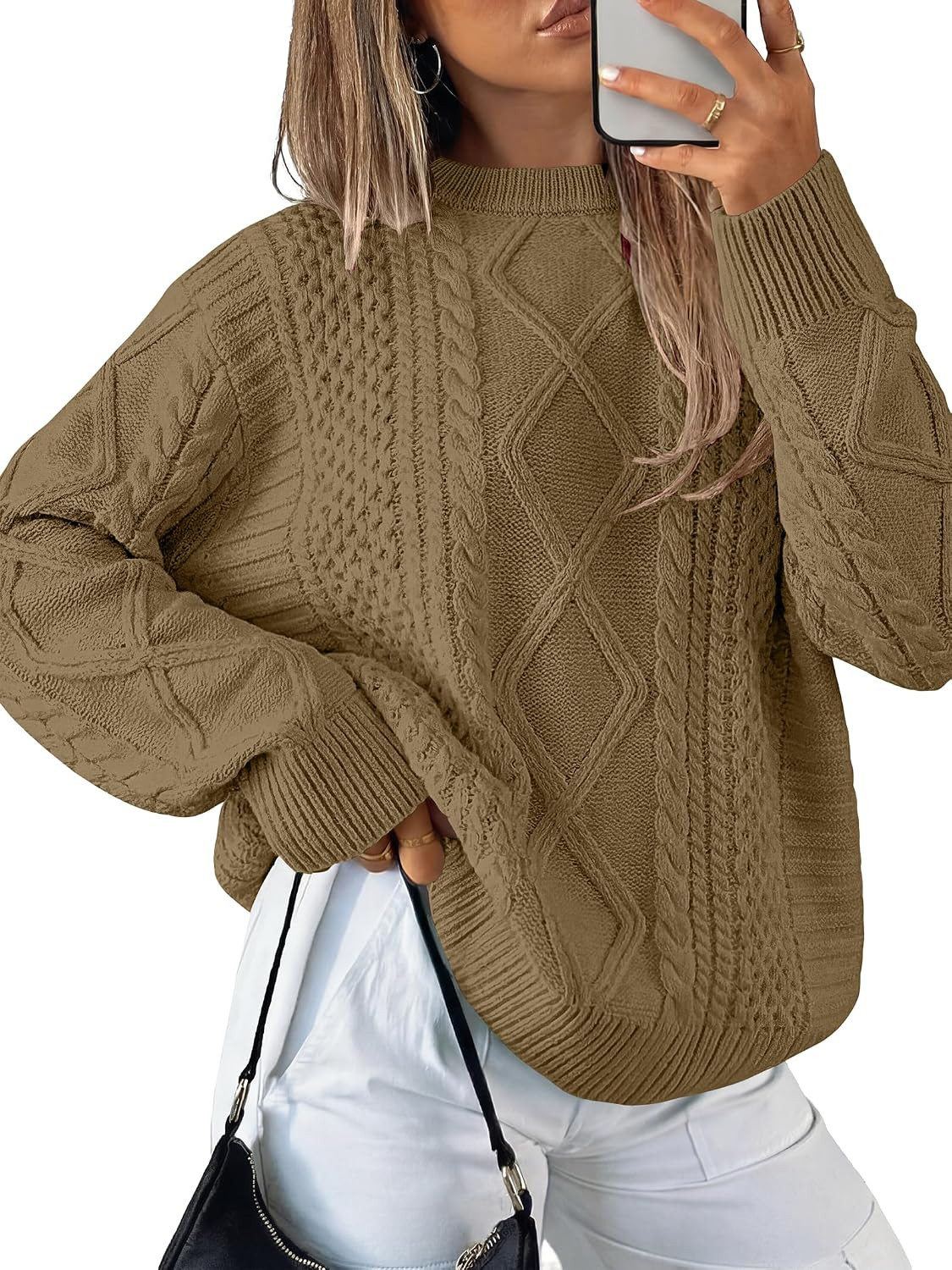 ANRABESS Sweaters for Women Oversized Cable Knit Pullover Fall Outfits | Amazon (US)