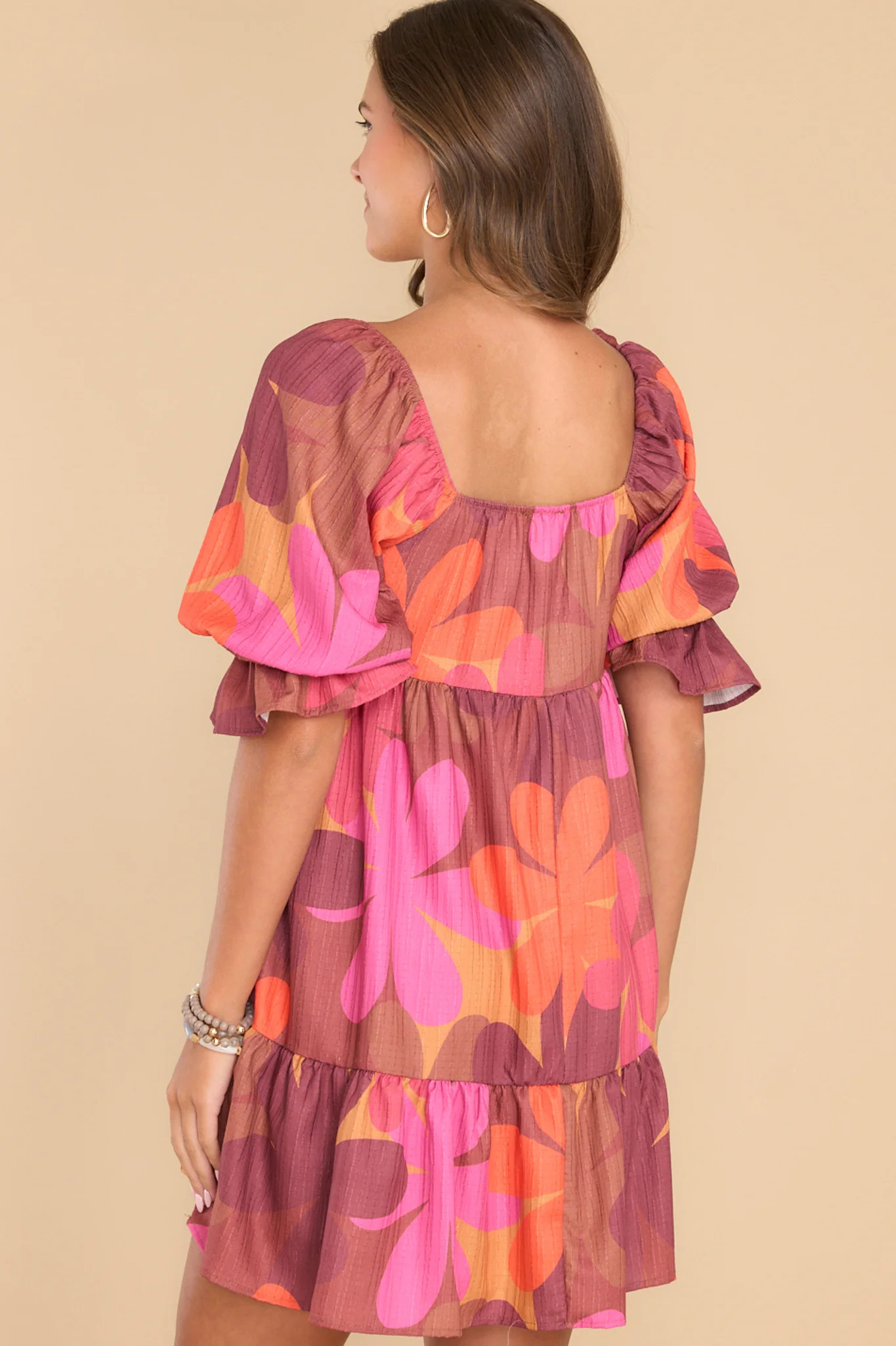 Instinctive Impression Burgundy Floral Print Dress | Red Dress 