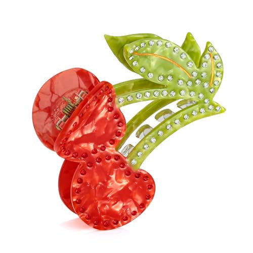 LILIE&WHITE Cherry Acrylic Hair Clips For Women With Rhinestones Trendy Red And Green Fruit Hair Clip Elegant And Functional Claw Clips Hair Accessory | Amazon (US)