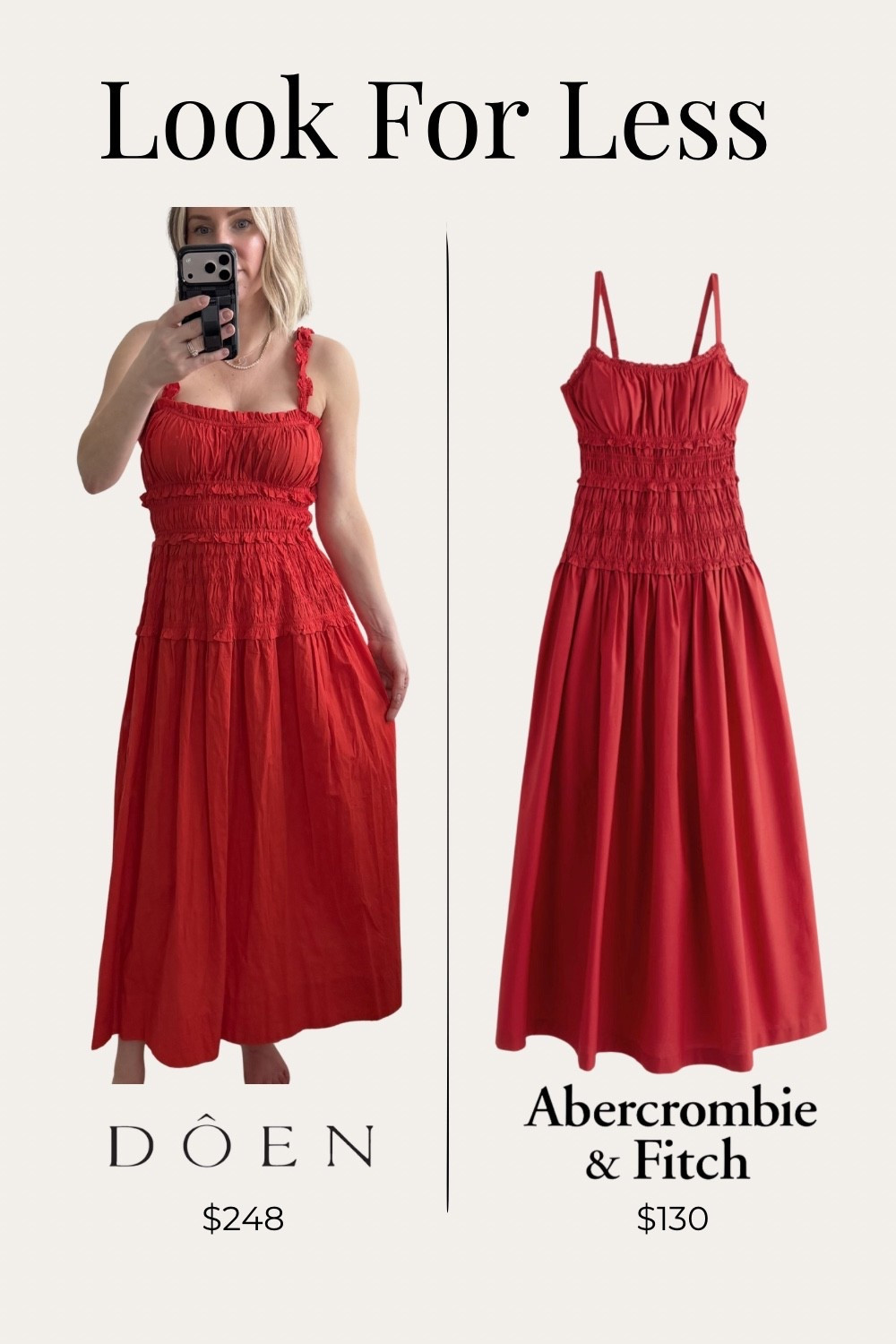 I saw the red Abercrombie dress in store today, and I immediately thought of my DOEN dress! It’s so similar. It’s $130 at Abercrombie right now, but you know they’ll have another sale soon making it even cheaper! 