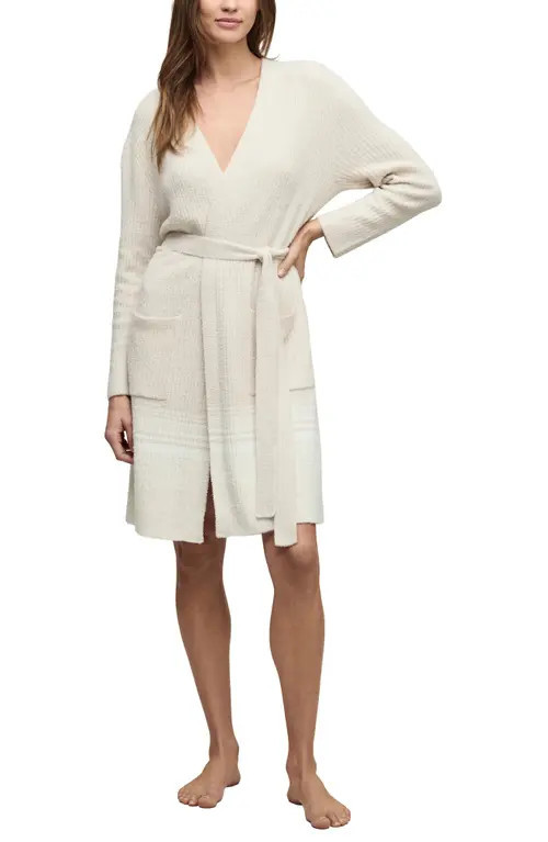 barefoot dreams CozyChic™ Lite® Variegated Stripe Rib Robe in Sand Dune-Pearl at Nordstrom, Size Large | Nordstrom