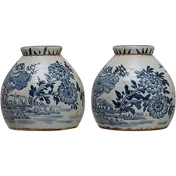 Creative Co-Op Stoneware Ginger Jar, Distressed Blue and White Decorative Storage, 11" L x 11" W ... | Amazon (US)