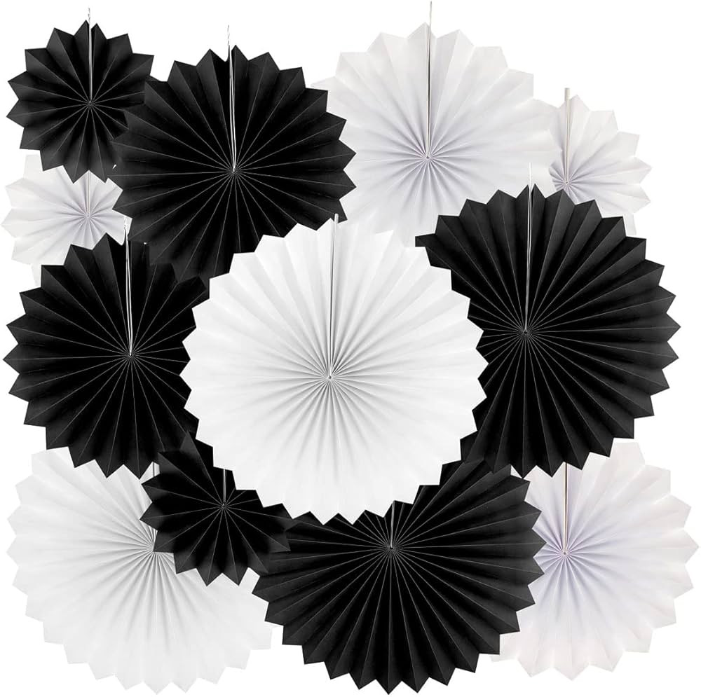 Black White Party Hanging Paper Fans Decorations - Wedding Retirement Graduation Birthday Party E... | Amazon (US)