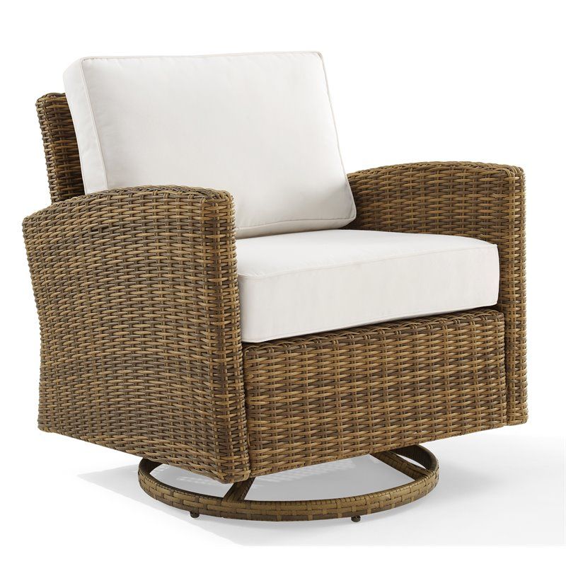 Crosley Furniture Bradenton Fabric Outdoor Swivel Rocker Chair in White | Cymax