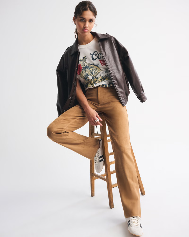 Women's High Rise 90s Straight Vegan Leather Pant | Women's Party Collection | Abercrombie.com | Abercrombie & Fitch (US)