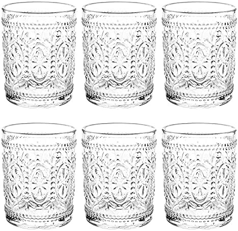 Bekith 6 Pack Drinking Glasses, 9.5 oz Romantic Water Glasses Tumblers, Heavy Duty Vintage Glassw... | Amazon (US)