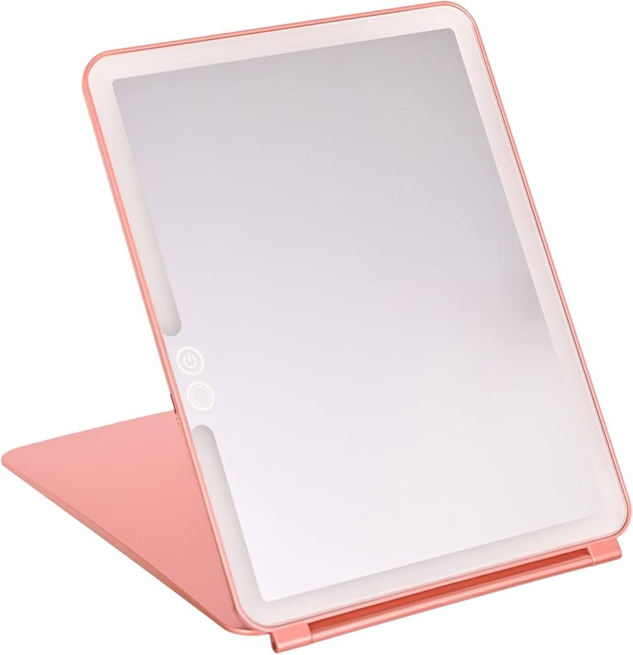 ISFORU LED Travel Mirror, Folding Lighted Makeup Mirror 3 Colors Light, Rechargeable Portable Ultra  | Amazon (US)
