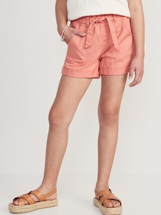 High-Waisted Twill Tie-Front Utility Midi Shorts for Girls | Old Navy (US)