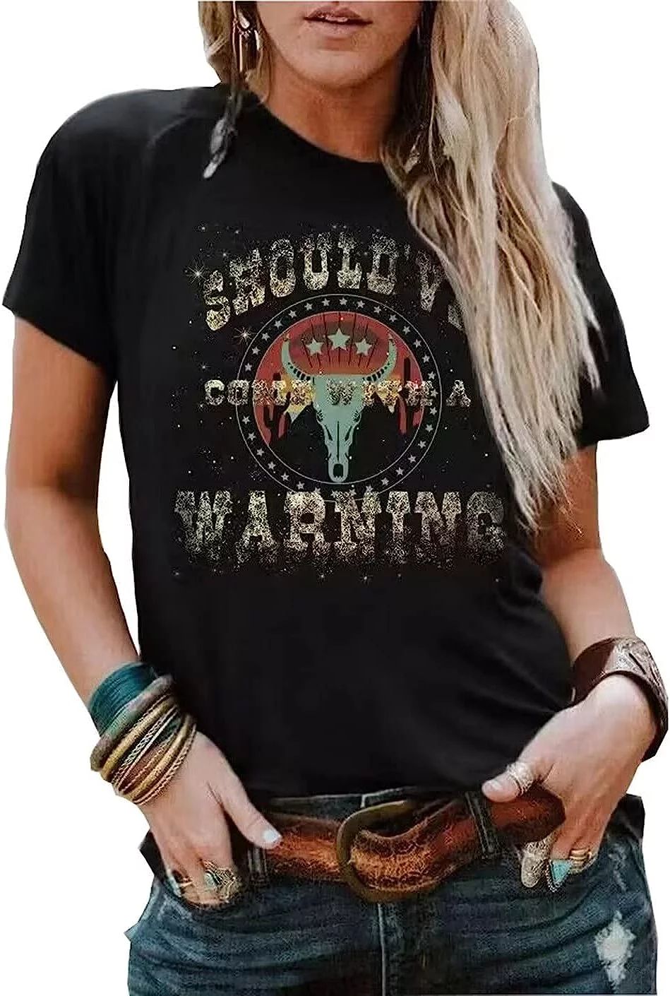Country Concert Shirts for Women Western Cattle Skull Leopard Graphic Tee Tops Vintage Rodeo Cowg... | Walmart (US)