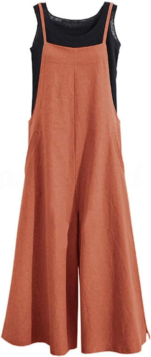 YESNO Women Casual Loose Long Bib Pants Wide Leg Jumpsuits Baggy Cotton Rompers Overalls with Poc... | Amazon (US)