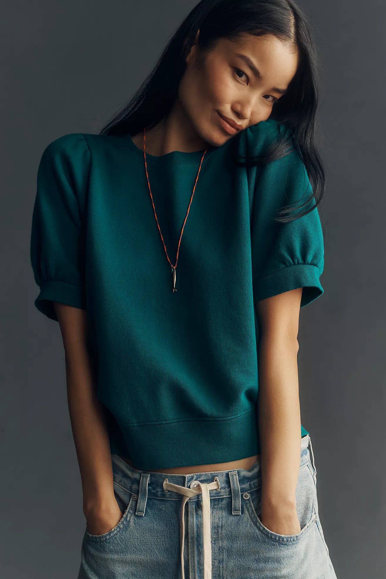 Maeve Puff-Sleeve Sweatshirt Tee | Anthropologie (US)