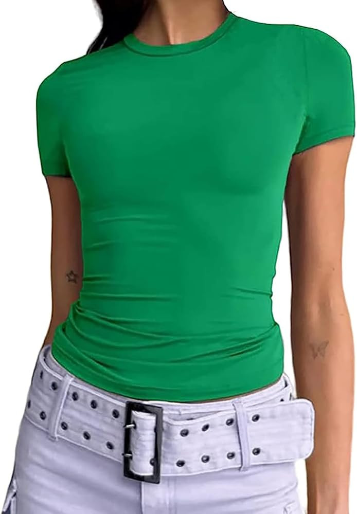Women's Basic Slim Fit T-Shirt Top Short Sleeve Y2K Tops TikTok Influence Crop Top Club Party Str... | Amazon (UK)
