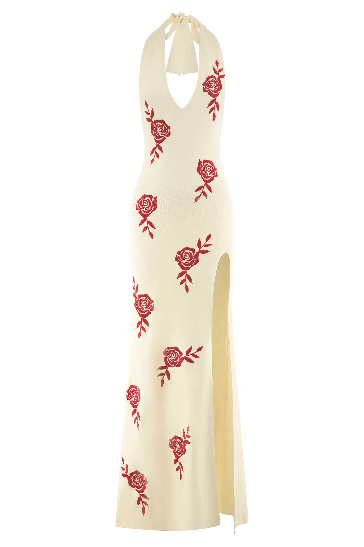 Shiloh Rose Knit Halter Maxi Dress - Ivory | MESHKI US