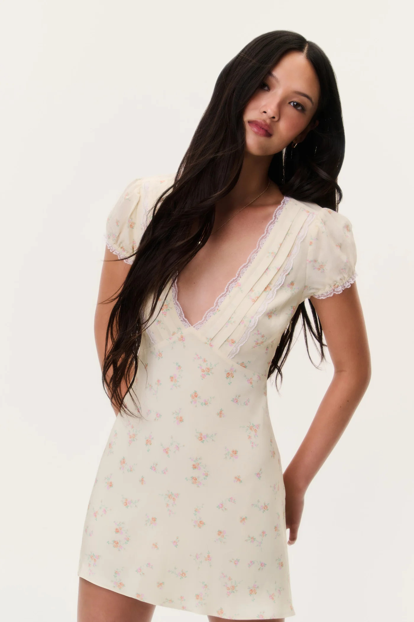 Yasmin Floral Lace-Trimmed Mini Dress | LoveShackFancy