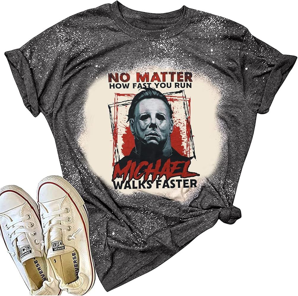 Halloween T Shirt Women Horror Movies Characters Shirt Funny Halloween Party Shirt Short Sleeve L... | Amazon (US)