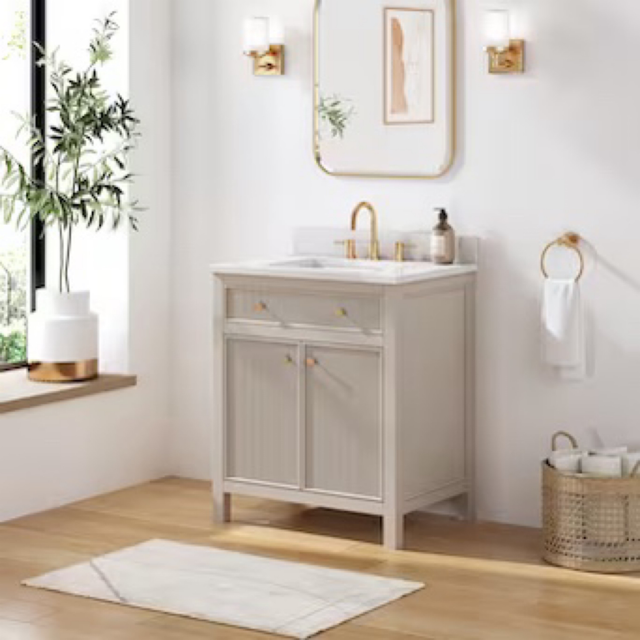 fluted bathroom vanity 🤎 

designer look for less, powder room, bathroom upgrade, greige, neutral, transitional style 

#LTKhome
