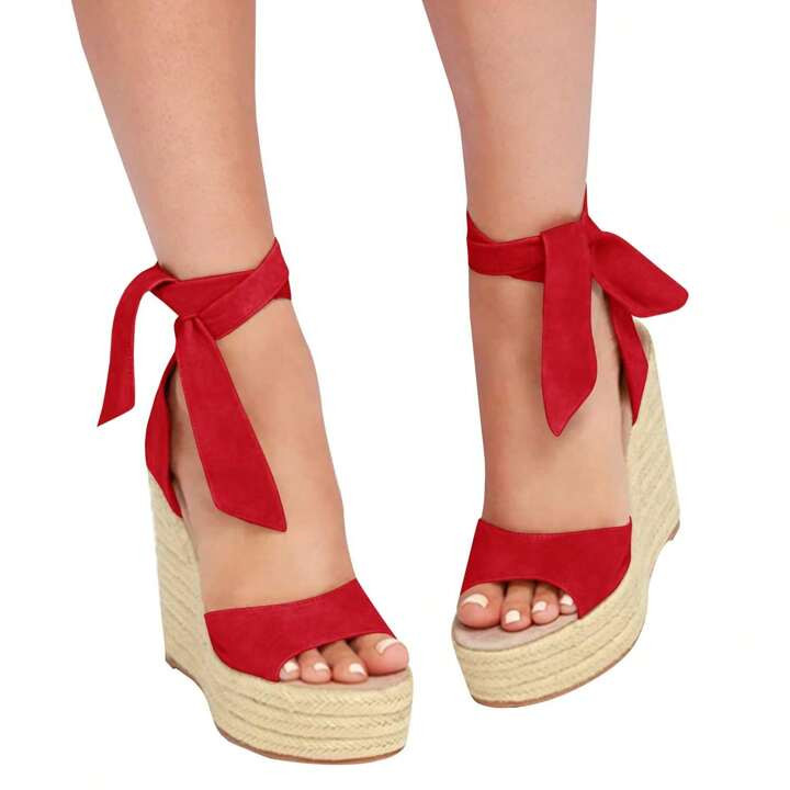Womens Espadrille Wedge Sandals Open Toe Lace Up Platform Ankle Strap Summer Heels | SHEIN