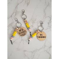 Custom Teacher Pencil Beaded Keychain // Gift Appreciation Silicone Bead | Etsy (US)