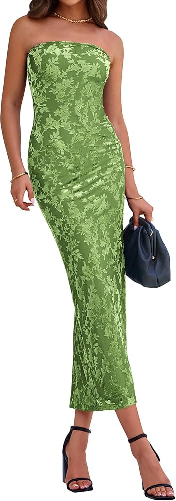BTFBM Women Spring Dresses 2025 Elegant Wedding Guest Dresses Bodycon Tube Maxi Dress Split Flora... | Amazon (US)