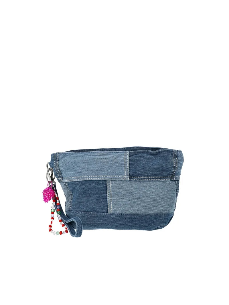 No Boundaries Casual Pouch with Keychain, Women's, Denim Patchwork | Walmart (US)