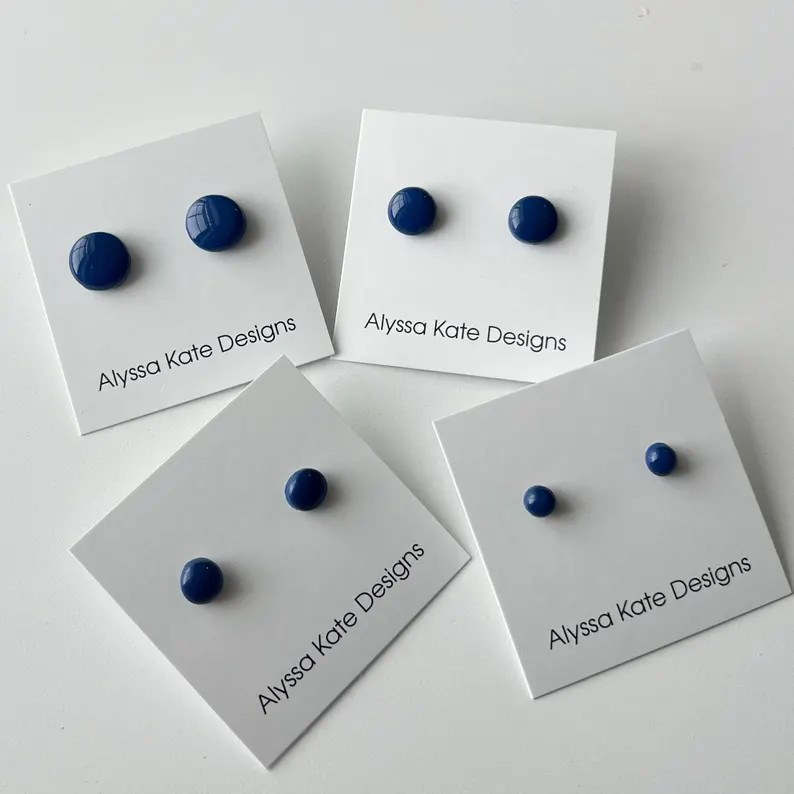 Navy Blue Stud Earrings | After Midnight |minimalist Gift for Her | Handmade Polymer Clay Studs (... | Etsy (Global)