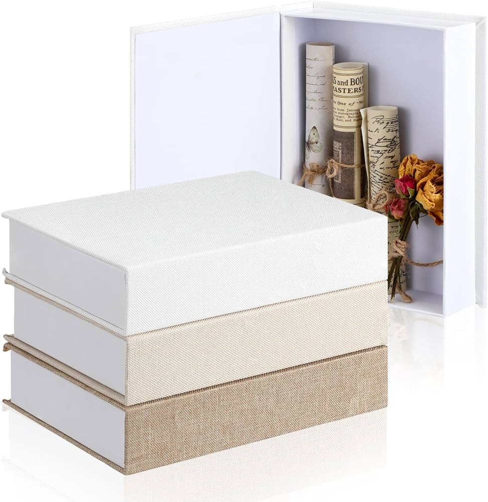 Tioncy 3 Pcs Decorative Book Box Modern Fake Book Storage Box Linen Faux Books for Bookshelf Deco... | Amazon (US)
