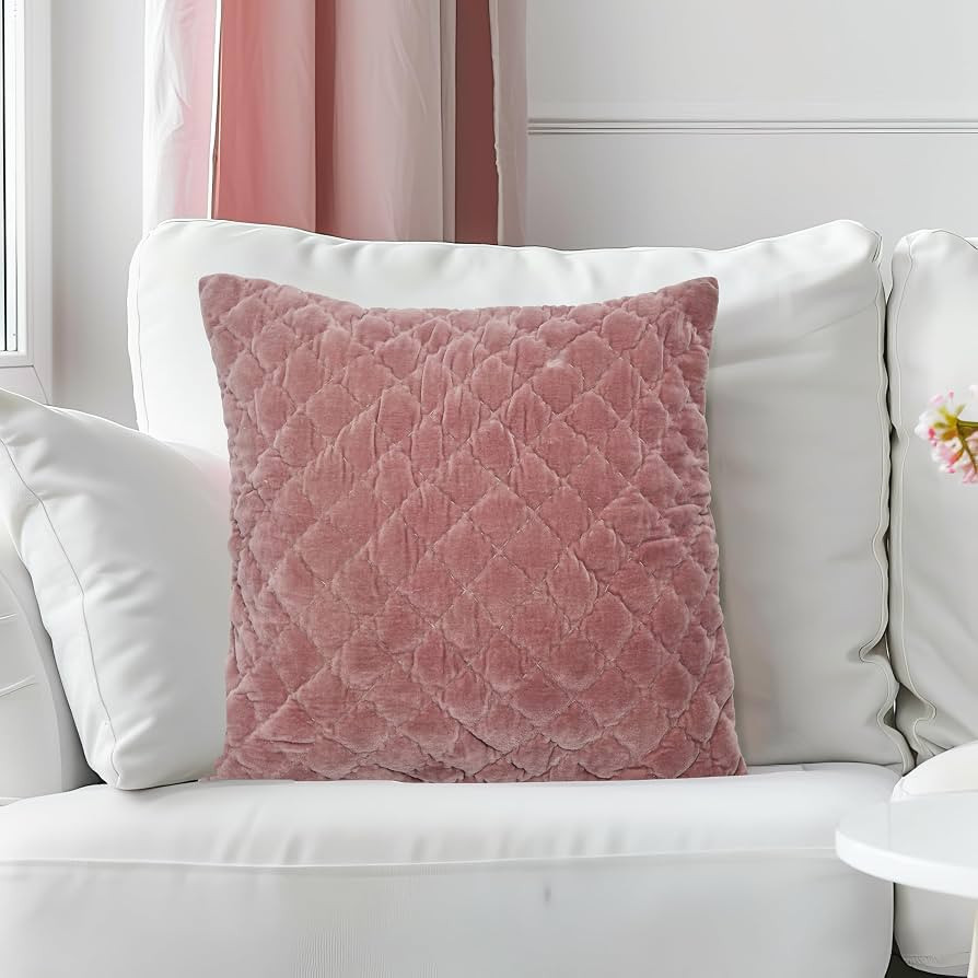 20" Square Quilted Velvet Pillow Cover | Amazon (US)
