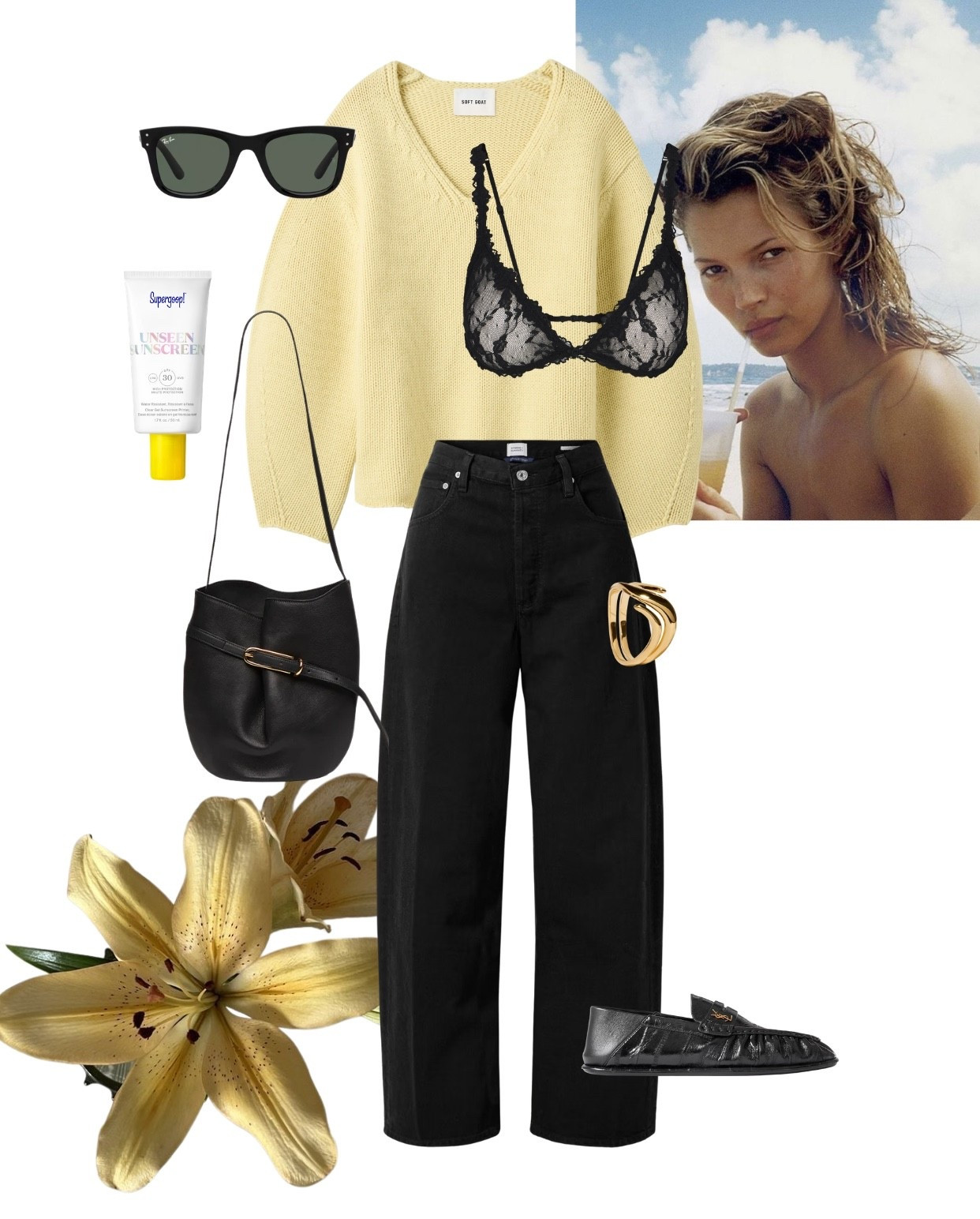 Yellow knit + black jeans + loafers + lace bra 

#LTKspring #LTKdatenight #LTKuk