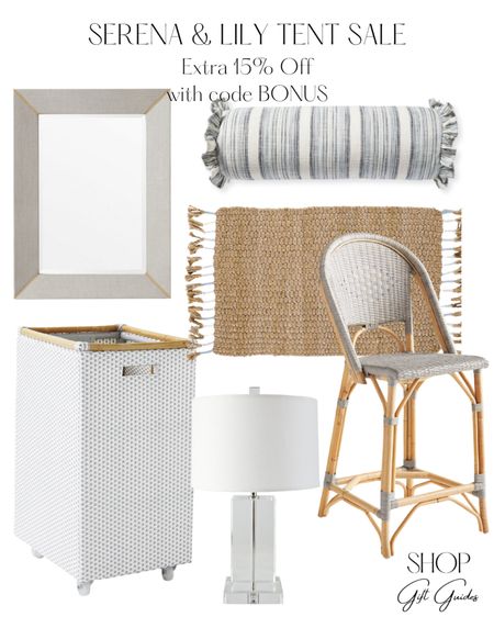 Serena & Lily tent sale 

Extra 15% off with code BONUS 

Home decor, home furnishings, kitchen bar stools, laundry hamper, classic style, fringe jute door mat, crystal table lamp, entryway mirrors, rectangular mirror, lumbar pillow cover, decorative pillows 

#LTKstyletip #LTKsalealert #LTKhome