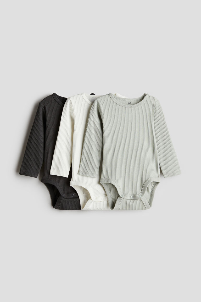 H & M - 3-pack Ribbed Bodysuits - Green | H&M (US + CA)