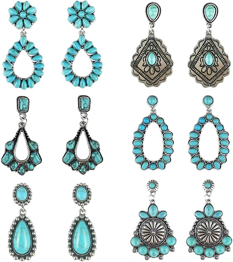 SAMOCO Turquoise Oval Earring 6 Pairs Turquoise Bohemian Dangle Metal Earrings Western Earrings f... | Amazon (US)
