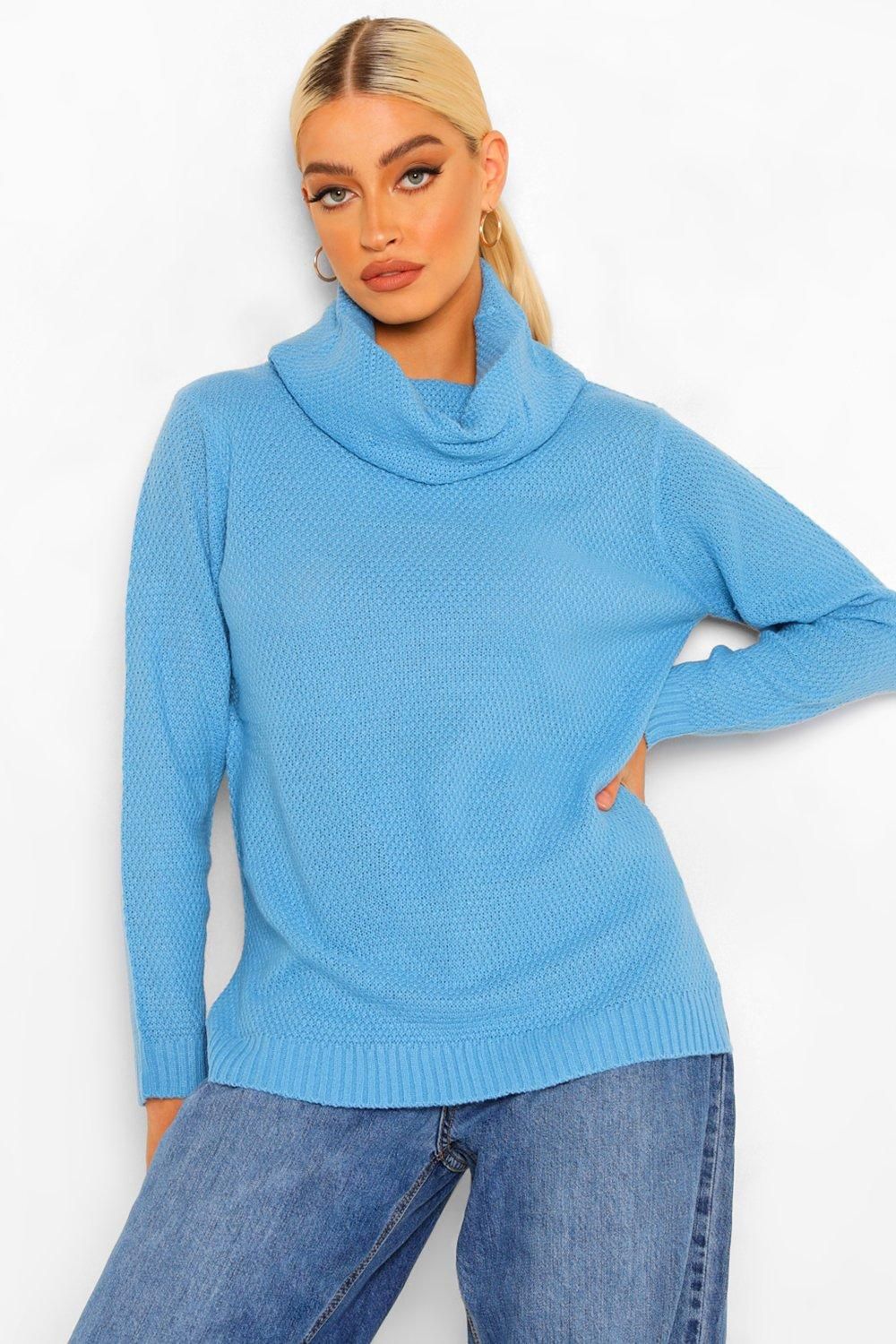Womens Cowl Neck Light Weight Sweater - Blue - L | Boohoo.com (US & CA)