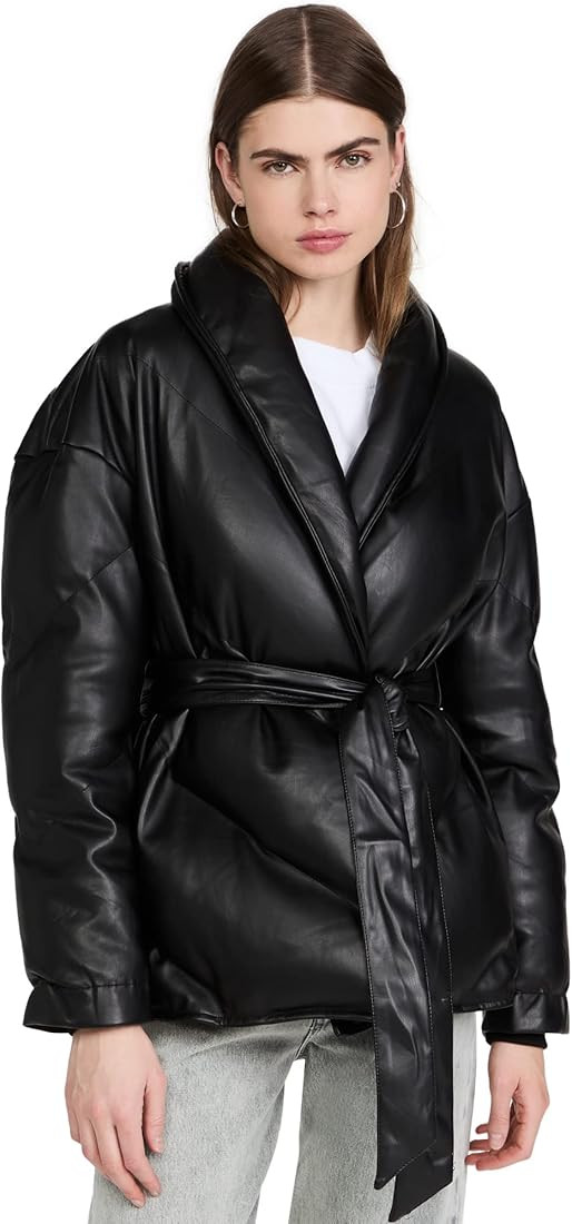 [BLANKNYC] womens Black Vegan Leather Puffer Belted Jacket | Amazon (US)