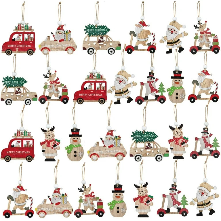 DearHouse 27Pcs Christmas Wooden Hanging Ornament Set, Red Christmas Truck Ornaments, Wooden Chri... | Walmart (US)