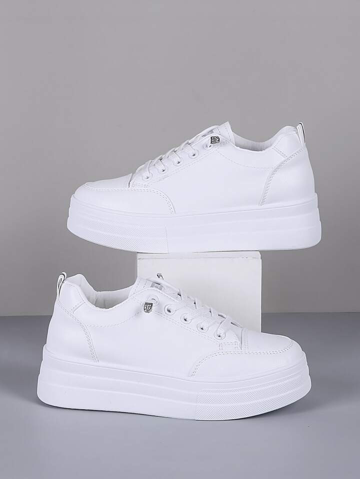 Women Artificial Leather Lace-Up Front Flat Skate Shoes | SHEIN