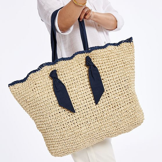 Ribbon Scalloped Raffia Tote | Mark and Graham